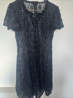 Vintage Black Lace Button-Front Women's Dress